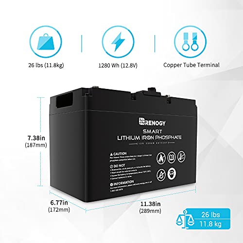 12V 100Ah LiFePO4 Lithium Battery Built-in 100A BMS 1280Wh Output