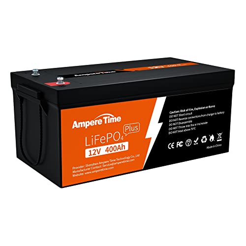 Ampere Time 12V 400Ah Deep Cycle LiFePO4 Battery Pack, with Built-in 250A BMS, Longer Runtime with 5.12kWh, 4000+ Cycle