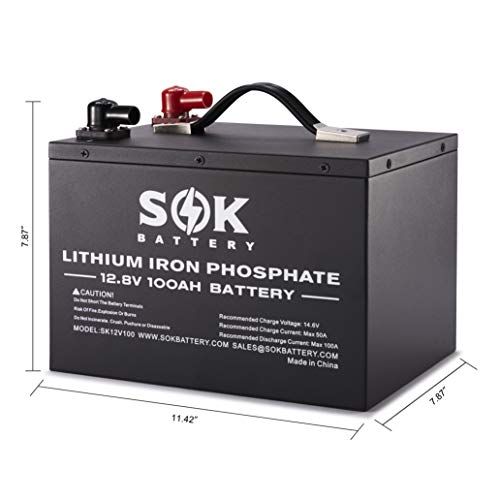 SOK Battery 100Ah 12V LiFePO4 Lithium Iron Phosphate Deep Cycle Battery,Perfect for Your RV or Any Off-Grid Applications,Low Temperature Disconnected