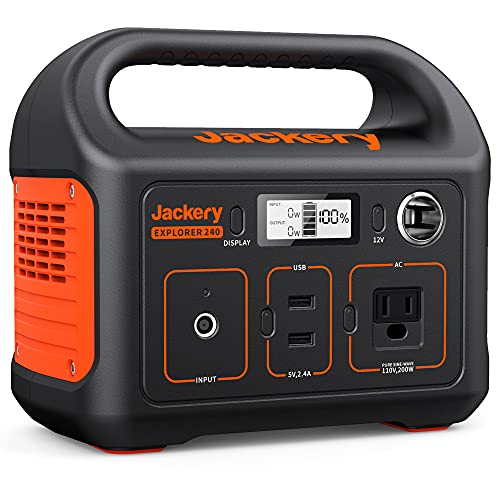 Jackery Portable Power Station Explorer 240, 240Wh Lithium Battery, 110V/200W Pure Sine Wave AC Outlet, Solar Generator (Solar Panel Not Included)