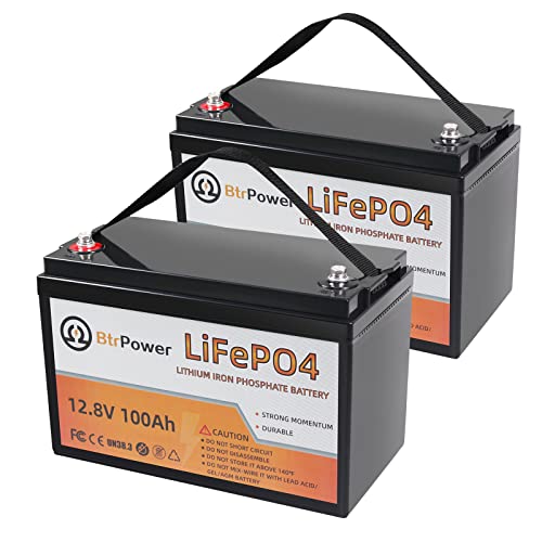 2 Pack 12V 100Ah LiFePO4 Deep Cycle Rechargeable Battery Pack Built-in 100A BMS 5000-7000 Cycles