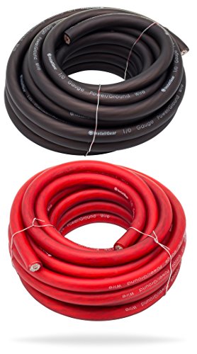 InstallGear 1/0 Gauge 25ft Black and 25ft Red Power/Ground Wire True Spec and Soft Touch Cable