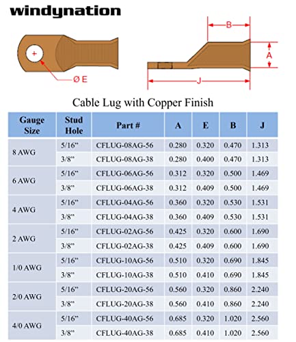 10pcs 1/0 Gauge 1/0 AWG x 3/8” Pure Copper Cable Lug Terminal Ring Connectors with Dual Wall Adhesive Lined Red + Black Heat Shrink Tubing – by WNI