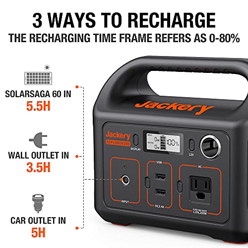 Jackery Portable Power Station Explorer 240, 240Wh Lithium Battery, 110V/200W Pure Sine Wave AC Outlet, Solar Generator (Solar Panel Not Included)