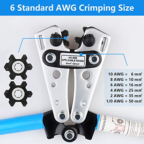 Toolwiz Battery Cable Lug Crimping Tool AWG 1/0, 2, 4, 6, 8, 10 Ratchet Wire Cutting for Crimper Tools Terminal Wire Cable -Thickened and Reinforced the Metal Plate