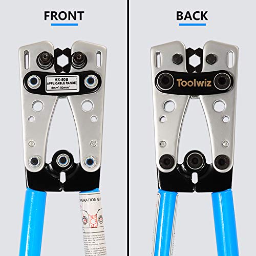 Toolwiz Battery Cable Lug Crimping Tool AWG 1/0, 2, 4, 6, 8, 10 Ratchet Wire Cutting for Crimper Tools Terminal Wire Cable -Thickened and Reinforced the Metal Plate