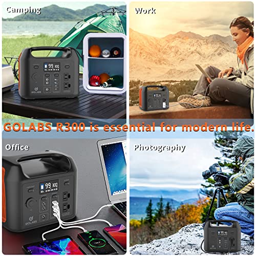 GOLABS R300 Portable Power Station, 299Wh LiFePO4 Battery Backup with 300W Pure Sine Wave AC Peak 500W